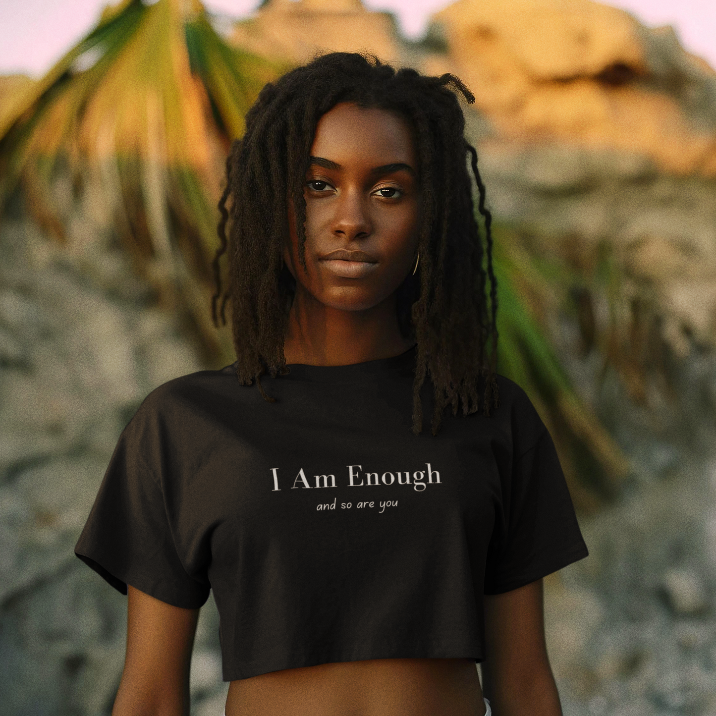 Women's I Am Enough Crop Top - Black
